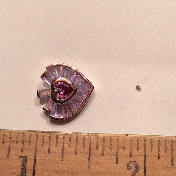 New Heart Necklace/Earring Silver tone rhodium plated. Lilac & Amethyst CZ’S - Picture 6 of 7